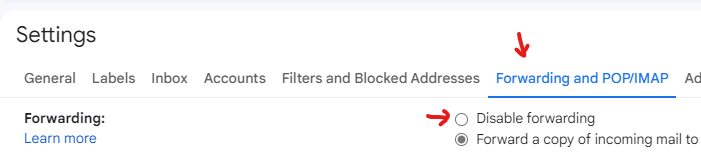Google Forwarding and POP and IMAP settings
