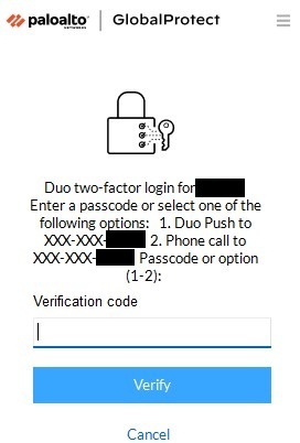 VPN MFA example page
