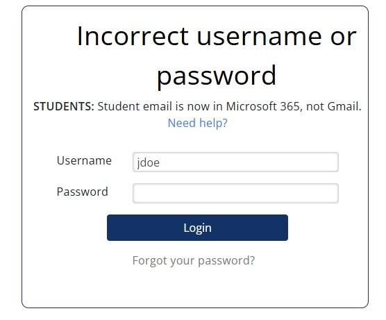 Brightspace login authentication error